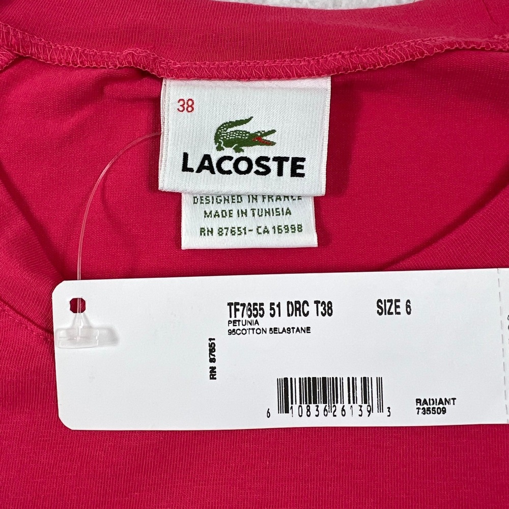 Lacoste Womens Long Sleeve Crew Neck T-Shirt Deep Pink US Size M (EU/6) VTG NWT - Picture 5 of 10